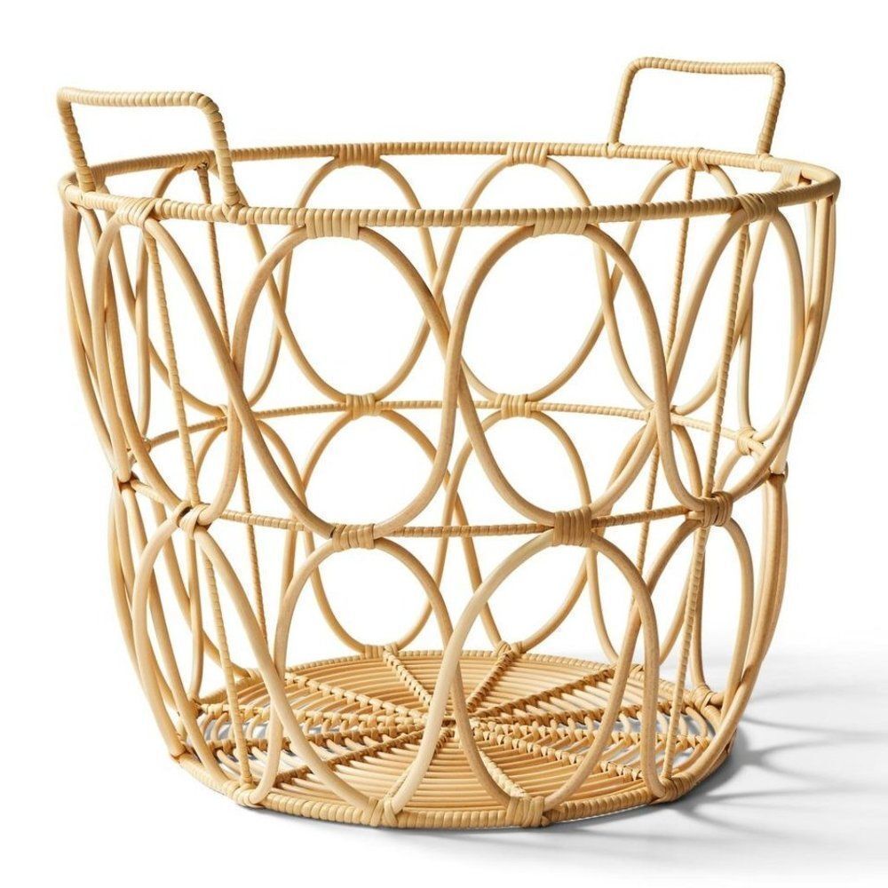 Large Natural Poly Rattan Open Weave‎ Round Basket Home Decor Laundry Pillows